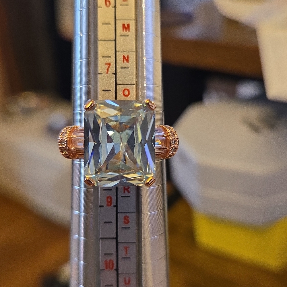 Rose Gold Plated Statement Ring with Large Emerald-Cut Aquamarine Stone
